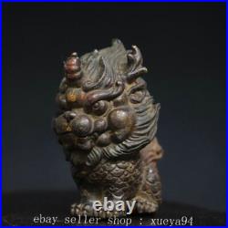 5.5 Chinese Ancient Bronze Auspicious Kyiln Unicorn Dragon Beast Statue