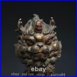 5.5 Chinese Ancient Bronze Auspicious Kyiln Unicorn Dragon Beast Statue