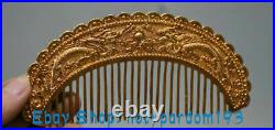 5.6 Antique Chinese Copper 24K Gold Gilt Dynasty Palace Dragon Beast Comb