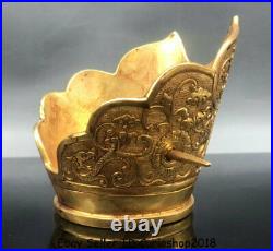 5.6 Chinese Copper 24K Gold Gilt Dynasty Palace Dragon Hairpin cap hat headwear