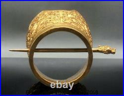 5.6 Chinese Copper 24K Gold Gilt Dynasty Palace Dragon Hairpin cap hat headwear