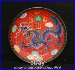 5.6 Marked Chinese Cloisonne Bronze Dynasty Flower Dragon Tray disc