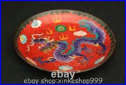 5.6 Marked Chinese Cloisonne Bronze Dynasty Flower Dragon Tray disc