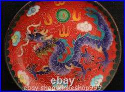 5.6 Marked Chinese Cloisonne Bronze Dynasty Flower Dragon Tray disc