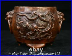5.6 Marked Old Chinese Red Bronze Dynasty Dragon Beast Ear incense burner Ding