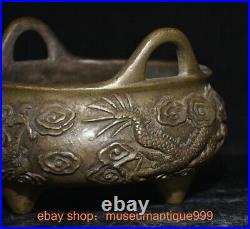 5.6 Old Chinese Bronze Dynasty Dragon beast 2 ear Incense Burner Censer