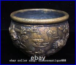 5.9'' Chinese Dynasty Bronze Feng Shui Dragon Pixiu Beast Incense Burner Censer