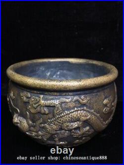 5.9'' Chinese Dynasty Bronze Feng Shui Dragon Pixiu Beast Incense Burner Censer