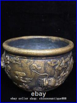 5.9'' Chinese Dynasty Bronze Feng Shui Dragon Pixiu Beast Incense Burner Censer