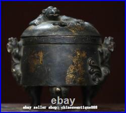 5.9 Old Chinese Dynasty Marked Bronze 3 Leg Dragon Beast Incense Burner Censer