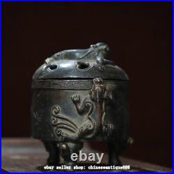 5.9 Old Chinese Dynasty Marked Bronze 3 Leg Dragon Beast Incense Burner Censer