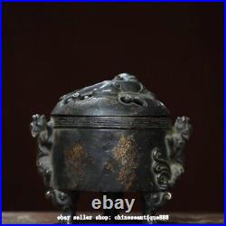 5.9 Old Chinese Dynasty Marked Bronze 3 Leg Dragon Beast Incense Burner Censer