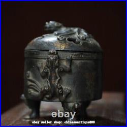 5.9 Old Chinese Dynasty Marked Bronze 3 Leg Dragon Beast Incense Burner Censer