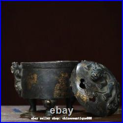 5.9 Old Chinese Dynasty Marked Bronze 3 Leg Dragon Beast Incense Burner Censer