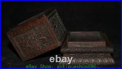 5.9'' Old Chinese Rosewood Carving Dragon Loong Beast Seal Stamp Signet Box