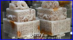 5 Antique Chinese Gao Gu Hetian White Jade Nephrite Dragon Seal Stamp Pair
