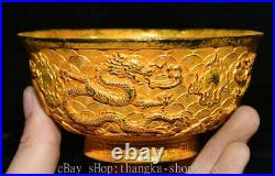 5 Antique Old Chinese Copper 24K Gold Gems Dynasty Palace Dragon Bowl