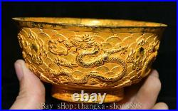 5 Antique Old Chinese Copper 24K Gold Gems Dynasty Palace Dragon Bowl