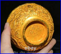 5 Antique Old Chinese Copper 24K Gold Gems Dynasty Palace Dragon Bowl