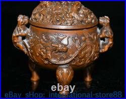 5 Old Chinese Boxwood Hand-carved Feng Shui Dragon Beast Ear Incense Burners