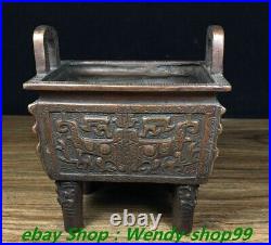 5 Old Chinese Dynasty Bronze Dragon Beast Head Ding Incense Burner Censer