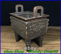 5 Old Chinese Dynasty Bronze Dragon Beast Head Ding Incense Burner Censer