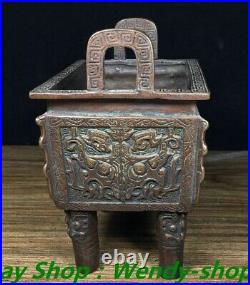 5 Old Chinese Dynasty Bronze Dragon Beast Head Ding Incense Burner Censer