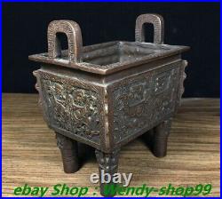 5 Old Chinese Dynasty Bronze Dragon Beast Head Ding Incense Burner Censer