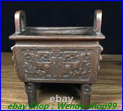 5 Old Chinese Dynasty Bronze Dragon Beast Head Ding Incense Burner Censer