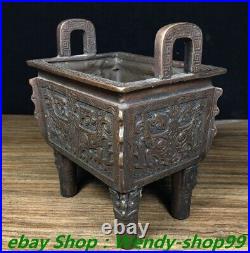 5 Old Chinese Dynasty Bronze Dragon Beast Head Ding Incense Burner Censer