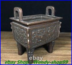 5 Old Chinese Dynasty Bronze Dragon Beast Head Ding Incense Burner Censer