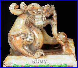 5 Old Chinese Dynasty Natural Hetian Jade Carve Dragon Beast Seal Signet Stamp