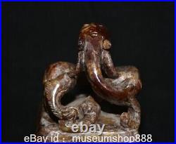 5 Old Chinese Hetian Jade Carving Dynasty Palace Dragon Beast Seal Signet