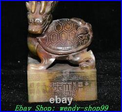 5 Old Chinese Natural Hetian Jade Dragon turtle Text Words Seal Signet Stamp