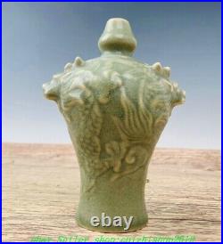 5 Old Chinese Song Dynasty Ru Kiln Porcelain Double Dragon Head Bottle Vase