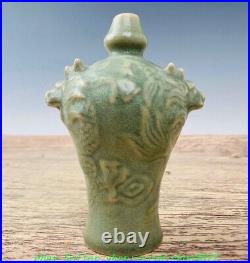 5 Old Chinese Song Dynasty Ru Kiln Porcelain Double Dragon Head Bottle Vase