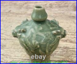 5 Old Chinese Song Dynasty Ru Kiln Porcelain Double Dragon Head Bottle Vase