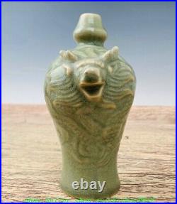 5 Old Chinese Song Dynasty Ru Kiln Porcelain Double Dragon Head Bottle Vase