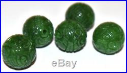5 Vintage Imperial Jade Carved Dragon 17mm Huge Beads Estate Chinese Lot Rare
