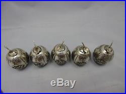 5 antique chinese export silver boxes / apples / dragons