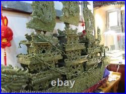 51Chinese Regius Palace Green Stone Jade exquisite Carved sailboat Dragon Boat