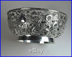 539 gr ANTIQUE CHINESE EXPORT SOLID SILVER DRAGON BOWL CHINA 1900 KC SHANGHAI