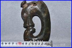 6.1'' Chinese Hongshan Culture Hetian Jade Carved Sacrifice Dragon Hook Statue