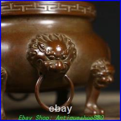 6.1''Old Chinese Bronze Dragon Phoenix Beast Head 4 Leg Incense Burner Censer