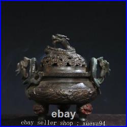 6.2'' Chinese Ancient Bronze Dynasty Dragon Beast Incense Burner Censer