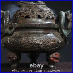 6.2'' Chinese Ancient Bronze Dynasty Dragon Beast Incense Burner Censer