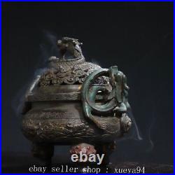 6.2'' Chinese Ancient Bronze Dynasty Dragon Beast Incense Burner Censer