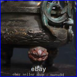 6.2'' Chinese Ancient Bronze Dynasty Dragon Beast Incense Burner Censer