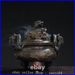 6.2'' Chinese Ancient Bronze Dynasty Dragon Beast Incense Burner Censer