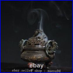 6.2'' Chinese Ancient Bronze Dynasty Dragon Beast Incense Burner Censer